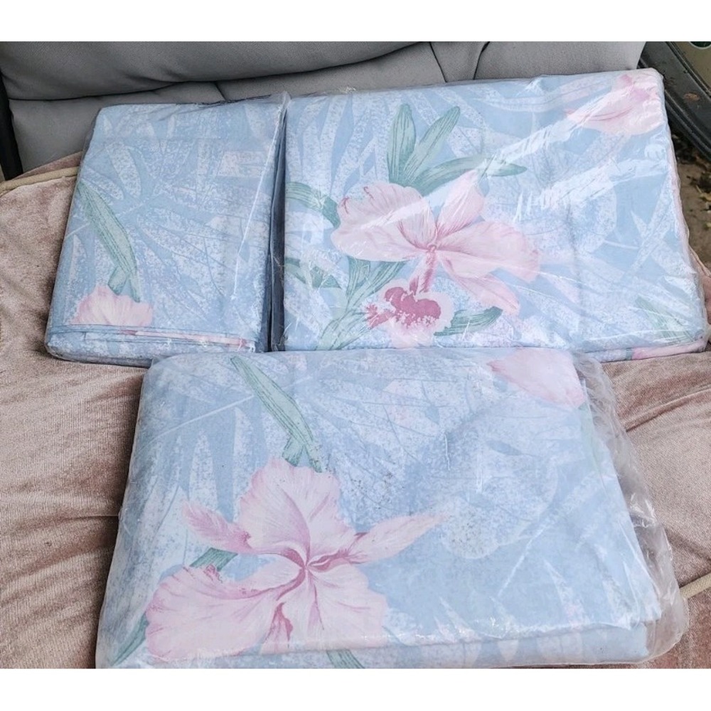 Vintage JC Penny Orchid Blue 4 Pc Sheet Set New Queen Cotton Blend Grannycore
